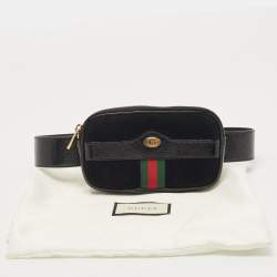 Pre Owned Gucci Black Suede And Patent Leather Ophidia Belt Bag