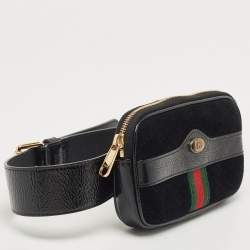 Pre Owned Gucci Black Suede And Patent Leather Ophidia Belt Bag