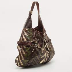 Pre Owned Gucci Brown/Multicolor Python Limited Edition 85th Anniversary Bridal Bit Hobo