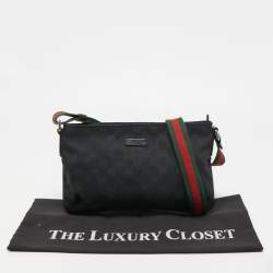 Pre Owned Gucci Black GG Canvas Web Crossbody Bag