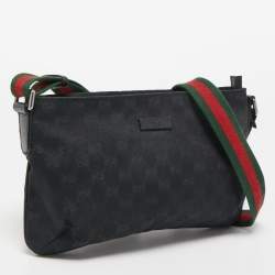 Pre Owned Gucci Black GG Canvas Web Crossbody Bag