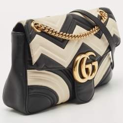 Pre Owned Gucci Black/White Matelasse Leather Medium GG Marmont Shoulder Bag