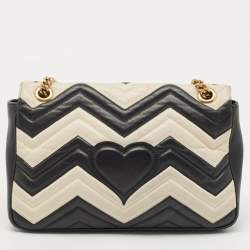 Pre Owned Gucci Black/White Matelasse Leather Medium GG Marmont Shoulder Bag