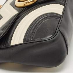 Pre Owned Gucci Black/White Matelasse Leather Medium GG Marmont Shoulder Bag