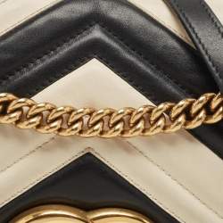 Pre Owned Gucci Black/White Matelasse Leather Medium GG Marmont Shoulder Bag