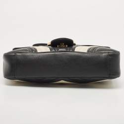 Pre Owned Gucci Black/White Matelasse Leather Medium GG Marmont Shoulder Bag