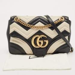 Pre Owned Gucci Black/White Matelasse Leather Medium GG Marmont Shoulder Bag