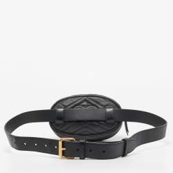 Pre Owned Gucci Black Matelassé Leather GG Marmont Belt Bag