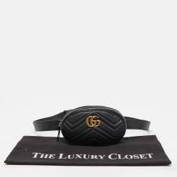 Pre Owned Gucci Black Matelassé Leather GG Marmont Belt Bag
