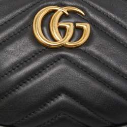 Pre Owned Gucci Black Matelassé Leather GG Marmont Belt Bag