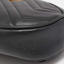 Pre Owned Gucci Black Matelassé Leather GG Marmont Belt Bag