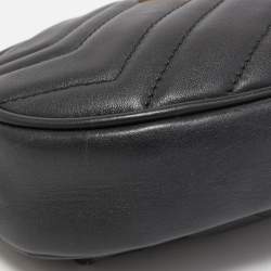 Pre Owned Gucci Black Matelassé Leather GG Marmont Belt Bag