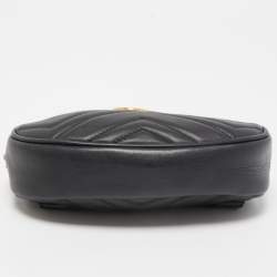 Pre Owned Gucci Black Matelassé Leather GG Marmont Belt Bag