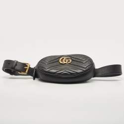 Pre Owned Gucci Black Matelassé Leather GG Marmont Belt Bag