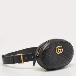 Pre Owned Gucci Black Matelassé Leather GG Marmont Belt Bag