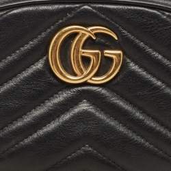 Pre Owned Gucci Black Matelassé Leather GG Marmont Belt Bag