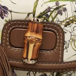 Pre Owned Gucci Multicolor Floral Canvas and Leather Medium Tassel New Bamboo Top Handle Bag