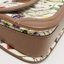 Pre Owned Gucci Multicolor Floral Canvas and Leather Medium Tassel New Bamboo Top Handle Bag