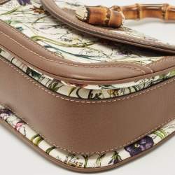 Pre Owned Gucci Multicolor Floral Canvas and Leather Medium Tassel New Bamboo Top Handle Bag