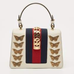 Pre Owned Gucci Beige Leather Mini Sylvie Animal Stud Embellished Top Handle Bag
