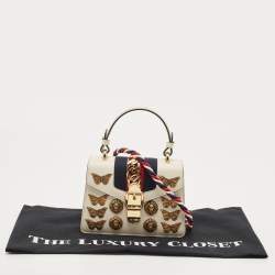 Pre Owned Gucci Beige Leather Mini Sylvie Animal Stud Embellished Top Handle Bag