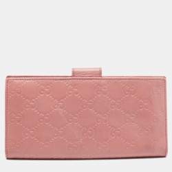 Pre Owned Gucci Pink Guccissima Leather Metal Flap Continental Wallet