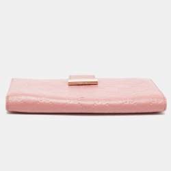 Pre Owned Gucci Pink Guccissima Leather Metal Flap Continental Wallet