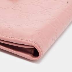 Pre Owned Gucci Pink Guccissima Leather Metal Flap Continental Wallet