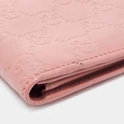 Pre Owned Gucci Pink Guccissima Leather Metal Flap Continental Wallet