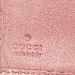 Pre Owned Gucci Pink Guccissima Leather Metal Flap Continental Wallet