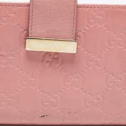 Pre Owned Gucci Pink Guccissima Leather Metal Flap Continental Wallet