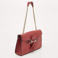 Pre Owned Gucci Red Microguccissima Leather Medium Emily Chain Shoulder Bag