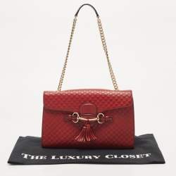 Pre Owned Gucci Red Microguccissima Leather Medium Emily Chain Shoulder Bag