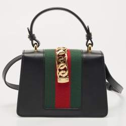 Pre Owned Gucci Black Leather Mini Sylvie Top Handle Bag