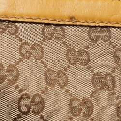 Pre Owned Gucci Yellow/Beige GG Canvas and Leather Medium Sukey Tote