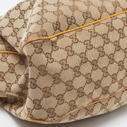 Pre Owned Gucci Yellow/Beige GG Canvas and Leather Medium Sukey Tote