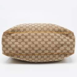 Pre Owned Gucci Yellow/Beige GG Canvas and Leather Medium Sukey Tote