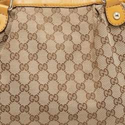 Pre Owned Gucci Yellow/Beige GG Canvas and Leather Medium Sukey Tote