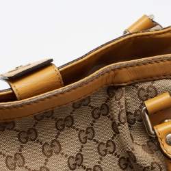 Pre Owned Gucci Yellow/Beige GG Canvas and Leather Medium Sukey Tote