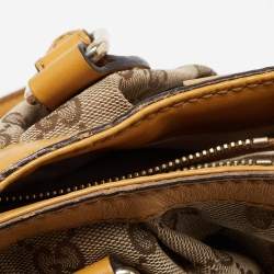 Pre Owned Gucci Yellow/Beige GG Canvas and Leather Medium Sukey Tote