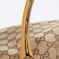 Pre Owned Gucci Yellow/Beige GG Canvas and Leather Medium Sukey Tote