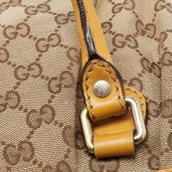 Pre Owned Gucci Yellow/Beige GG Canvas and Leather Medium Sukey Tote