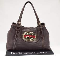 Pre Owned Gucci Brown Leather Medium GG Britt Shoulder Bag