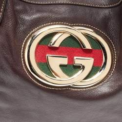 Pre Owned Gucci Brown Leather Medium GG Britt Shoulder Bag