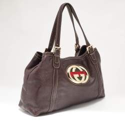 Pre Owned Gucci Brown Leather Medium GG Britt Shoulder Bag