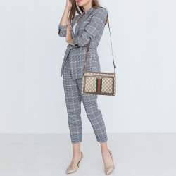 Gucci Beige/Brown GG Canvas and Leather Medium Ophidia Zip Crossbody Bag
