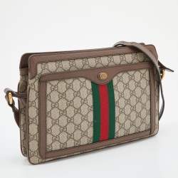 Gucci Beige/Brown GG Canvas and Leather Medium Ophidia Zip Crossbody Bag