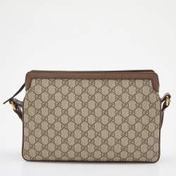 Gucci Beige/Brown GG Canvas and Leather Medium Ophidia Zip Crossbody Bag