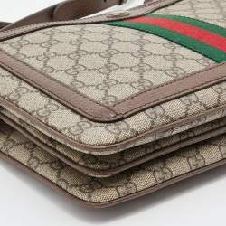 Gucci Beige/Brown GG Canvas and Leather Medium Ophidia Zip Crossbody Bag