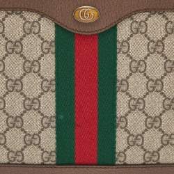 Gucci Beige/Brown GG Canvas and Leather Medium Ophidia Zip Crossbody Bag